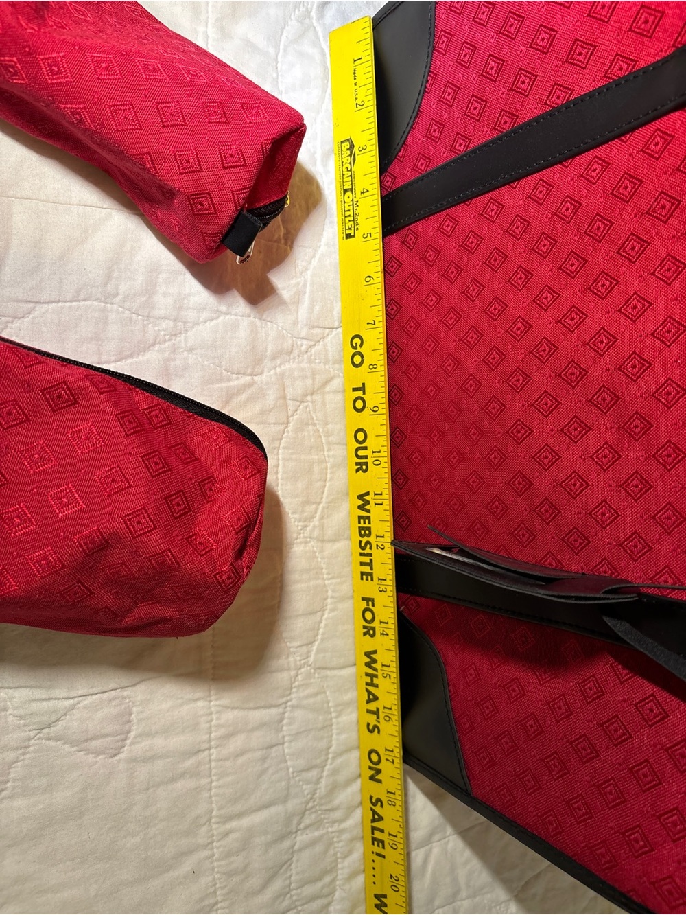 Joy Mangano Red Travel Tote with Black Trim with 2 toiletries bags. - Picture 8 of 10